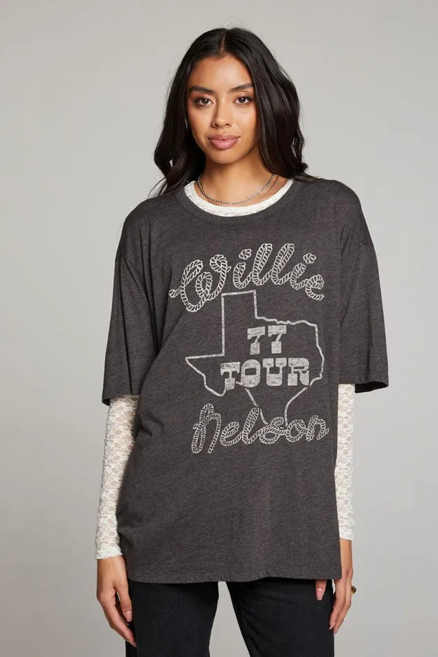 Womens Chaser Brand Tops Willie Nelson 77 Tour One Size Tee