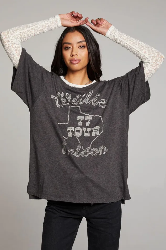 Womens Chaser Brand Tops Willie Nelson 77 Tour One Size Tee