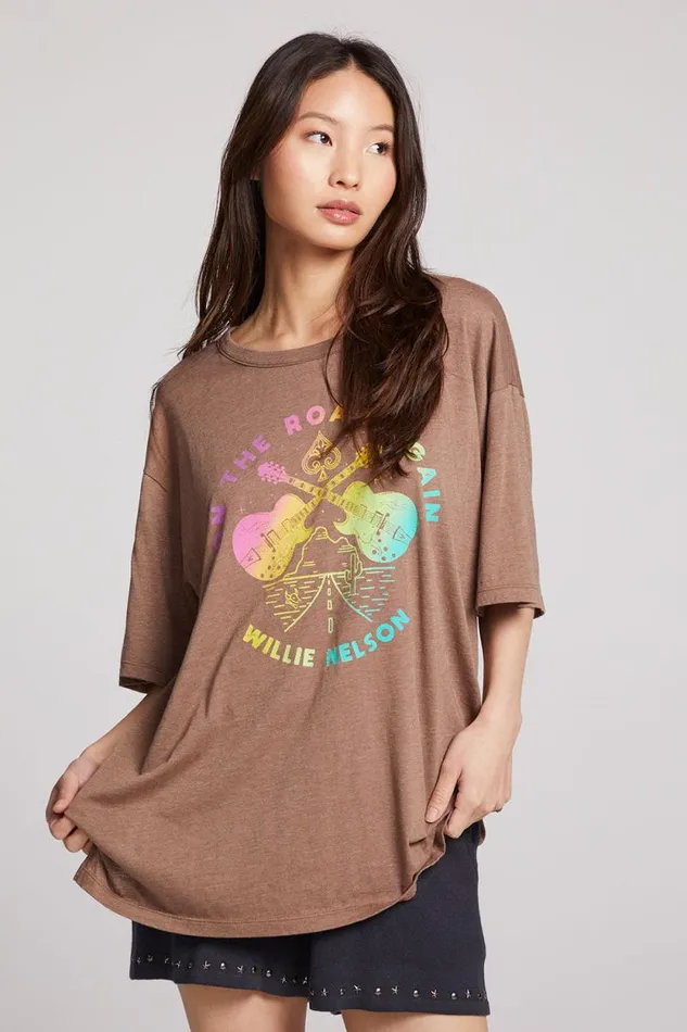 Womens Chaser Brand Tops Willie Nelson On The Road Again One Size Tee