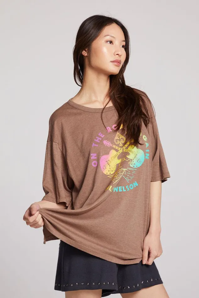 Womens Chaser Brand Tops Willie Nelson On The Road Again One Size Tee