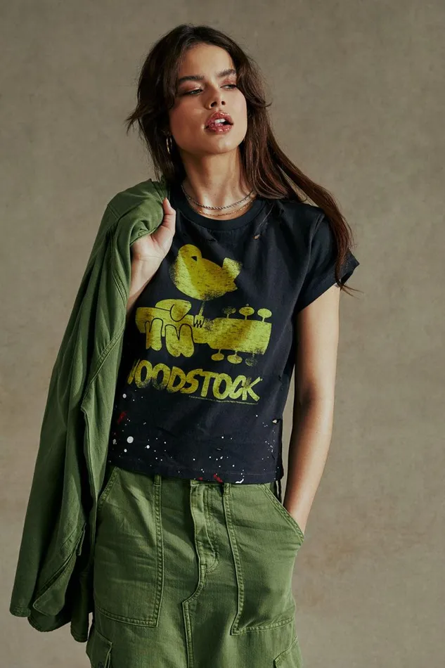 Womens Chaser Brand Tops Woodstock Bird On Guitar Tee