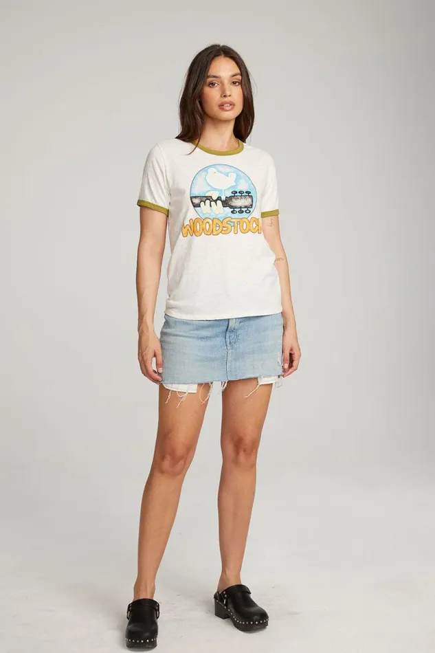 Womens Chaser Brand Tops Woodstock Bird On Guitar Tee