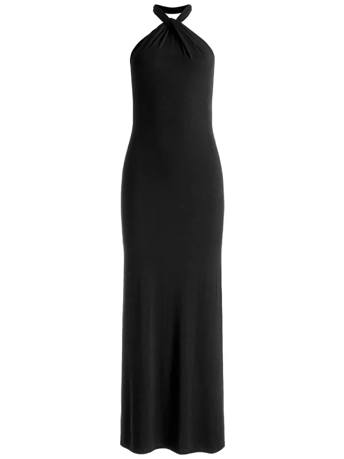 Womens Dresses Alice Olivia Amaya Halter Neck High Slit Dress Black