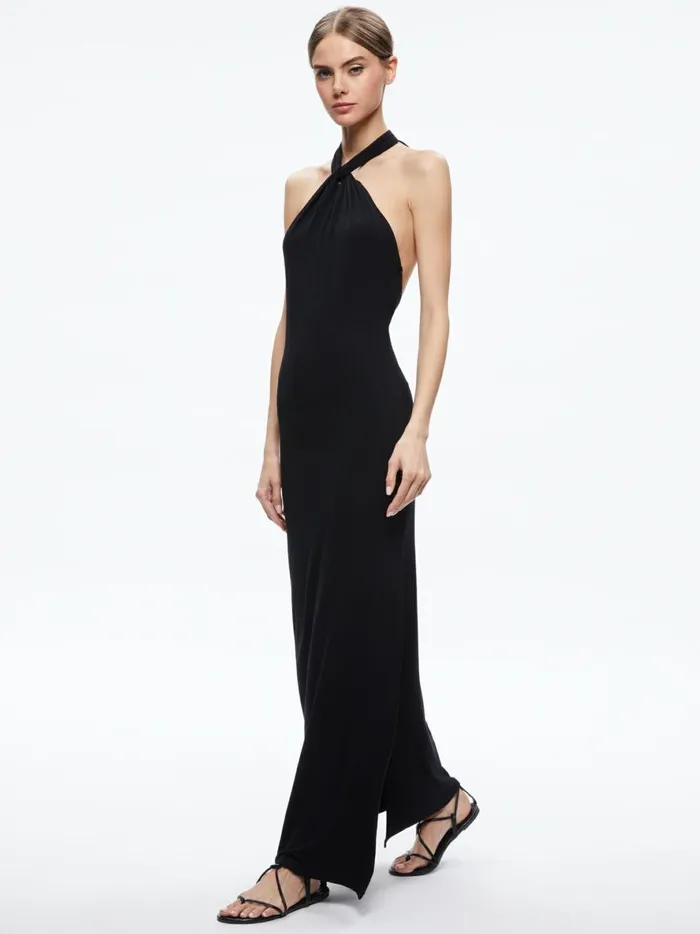 Womens Dresses Alice Olivia Amaya Halter Neck High Slit Dress Black