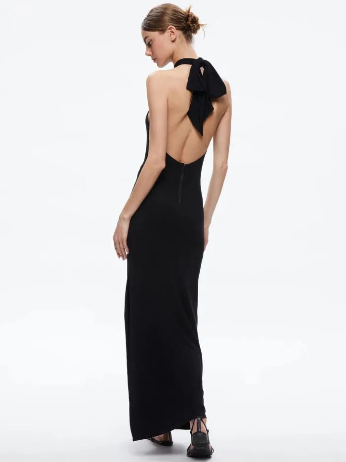 Womens Dresses Alice Olivia Amaya Halter Neck High Slit Dress Black