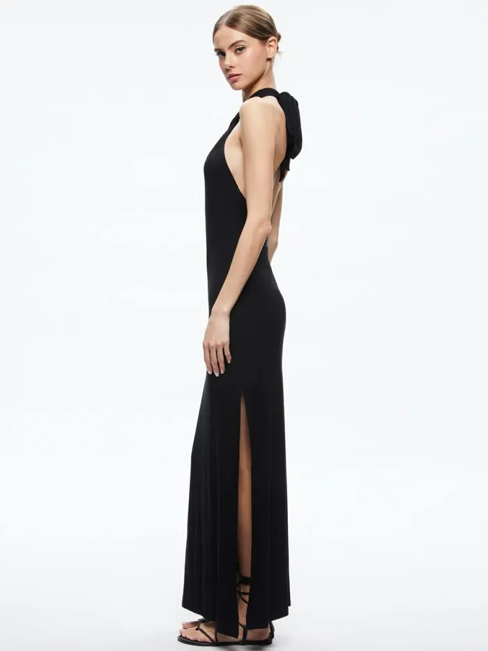 Womens Dresses Alice Olivia Amaya Halter Neck High Slit Dress Black