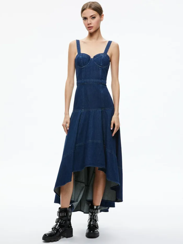 Womens Dresses Alice Olivia Donella Denim High Low Dress Love Train