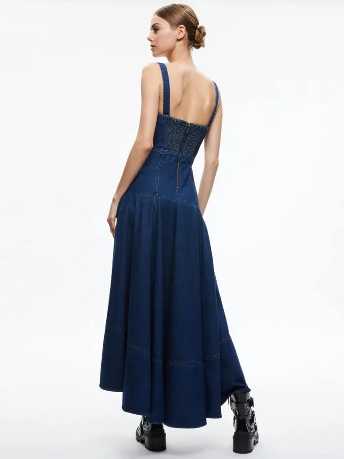 Womens Dresses Alice Olivia Donella Denim High Low Dress Love Train