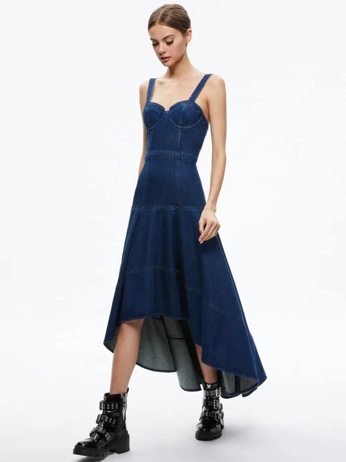 Womens Dresses Alice Olivia Donella Denim High Low Dress Love Train