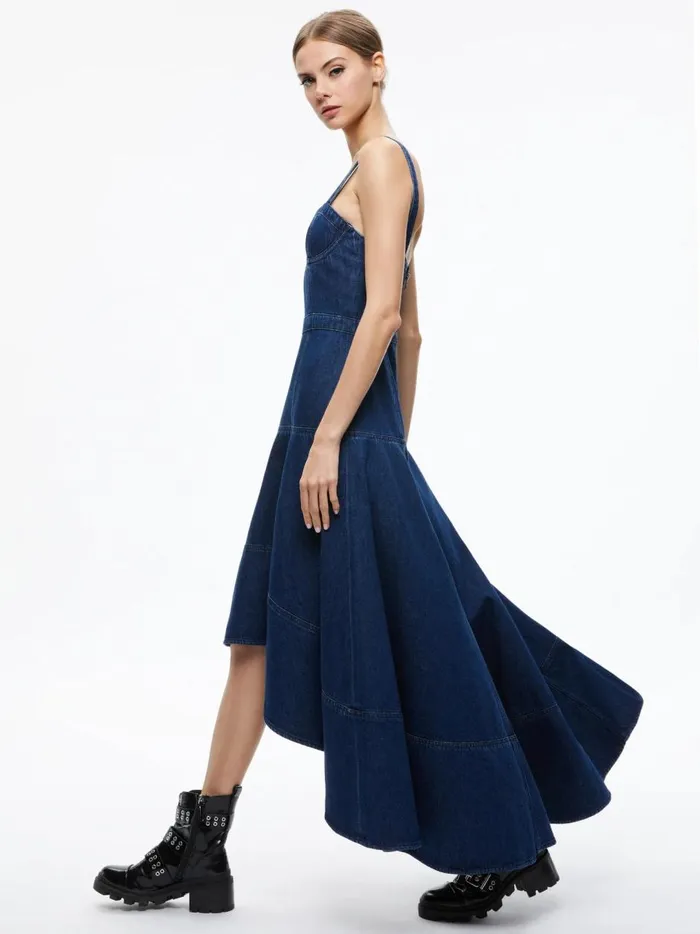 Womens Dresses Alice Olivia Donella Denim High Low Dress Love Train