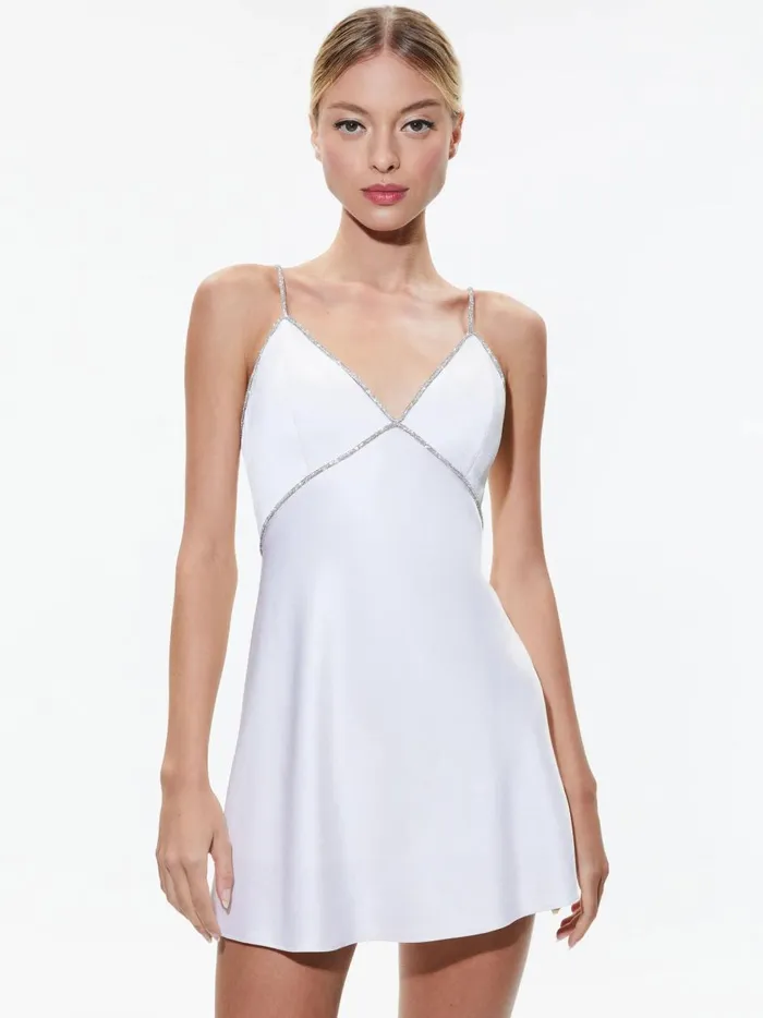 Womens Dresses Alice Olivia Julienne Embellished VNeck Mini Dress Off White