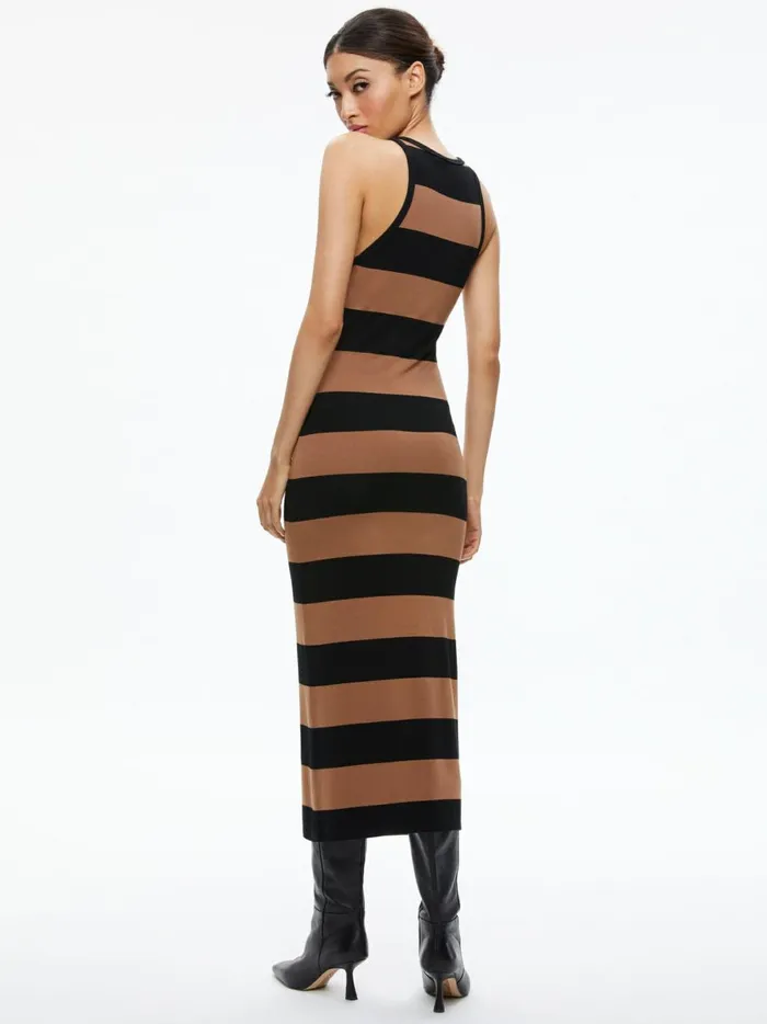 Womens Dresses Alice Olivia Pania Racerback Side Slit Maxi Dress Camelblack Stripe