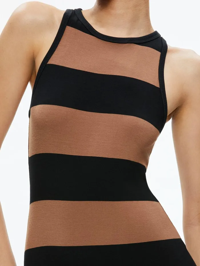 Womens Dresses Alice Olivia Pania Racerback Side Slit Maxi Dress Camelblack Stripe