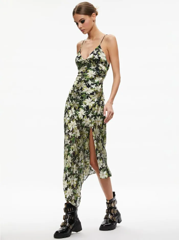 Womens Dresses Alice Olivia Shawna Asymmetrical Slip Dres Moonlight Floral
