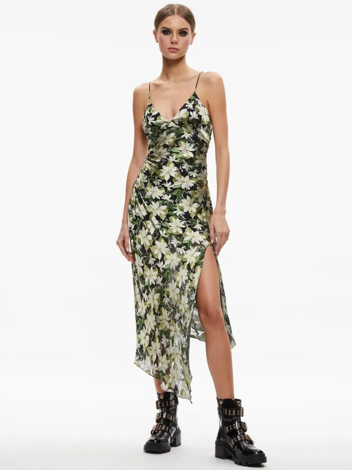 Womens Dresses Alice Olivia Shawna Asymmetrical Slip Dres Moonlight Floral