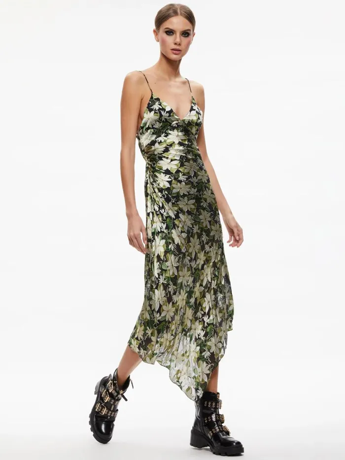 Womens Dresses Alice Olivia Shawna Asymmetrical Slip Dres Moonlight Floral