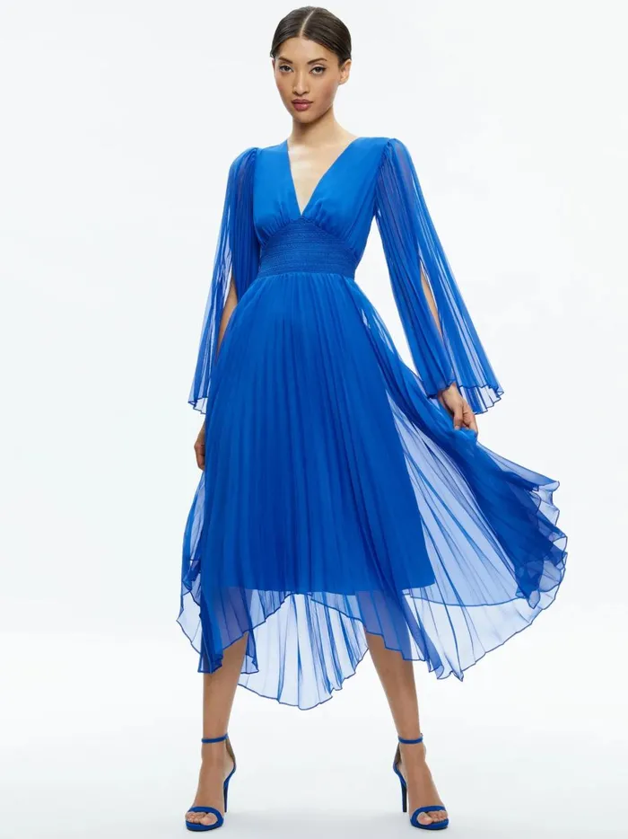 Womens Dresses Alice Olivia Sion Sunburst Pleated Maxi Dress Sapphire