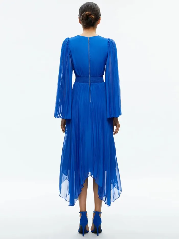 Womens Dresses Alice Olivia Sion Sunburst Pleated Maxi Dress Sapphire