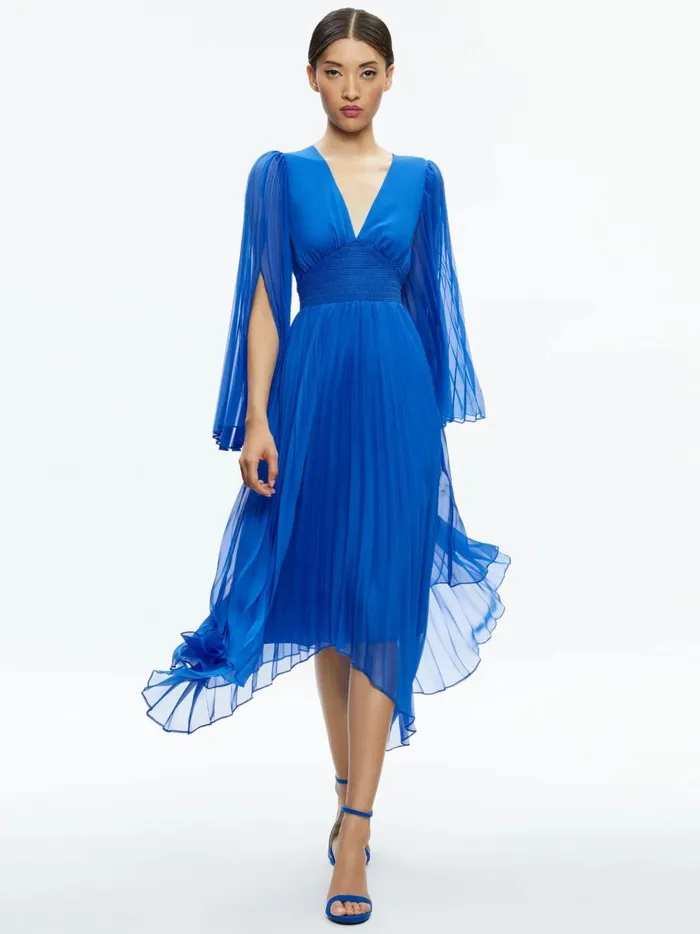 Womens Dresses Alice Olivia Sion Sunburst Pleated Maxi Dress Sapphire
