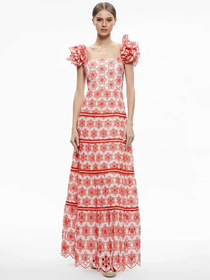 Womens Dresses Alice Olivia Tawny Square Neck Ruffle Tiered Maxi Dress Multi