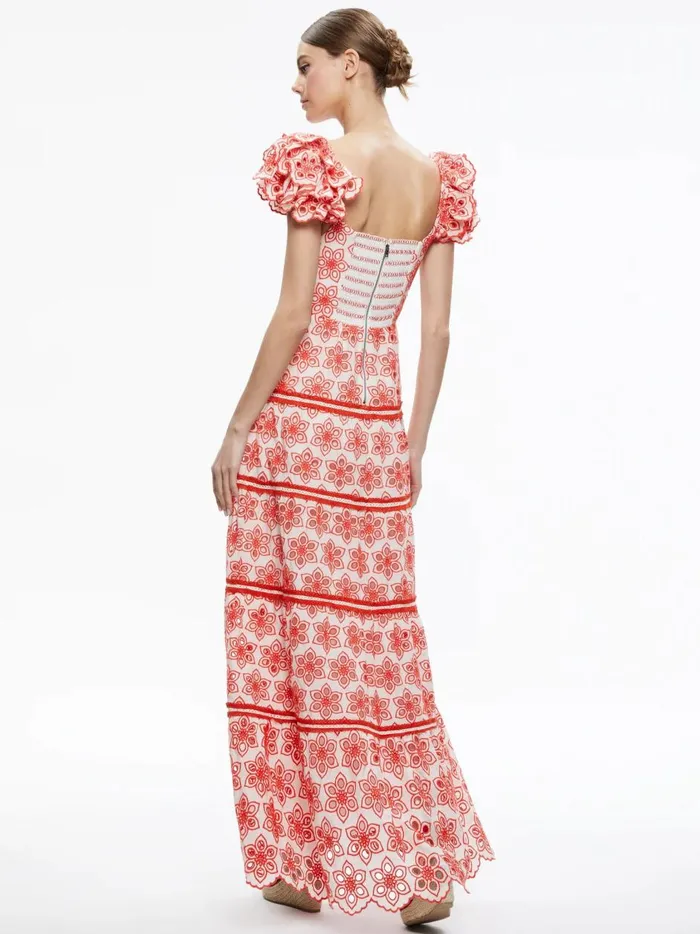 Womens Dresses Alice Olivia Tawny Square Neck Ruffle Tiered Maxi Dress Multi