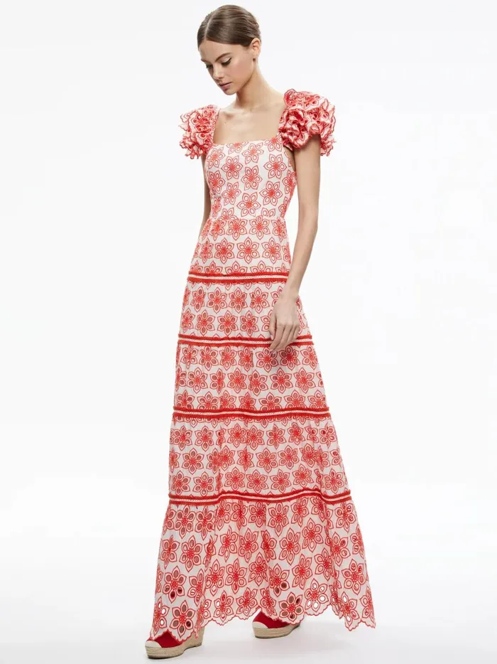 Womens Dresses Alice Olivia Tawny Square Neck Ruffle Tiered Maxi Dress Multi