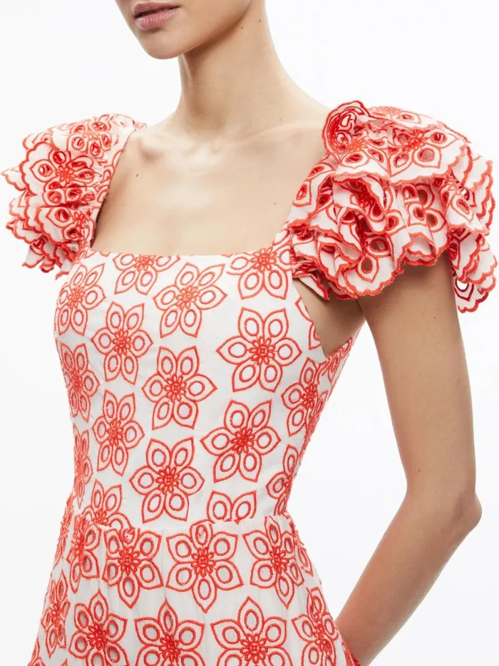 Womens Dresses Alice Olivia Tawny Square Neck Ruffle Tiered Maxi Dress Multi