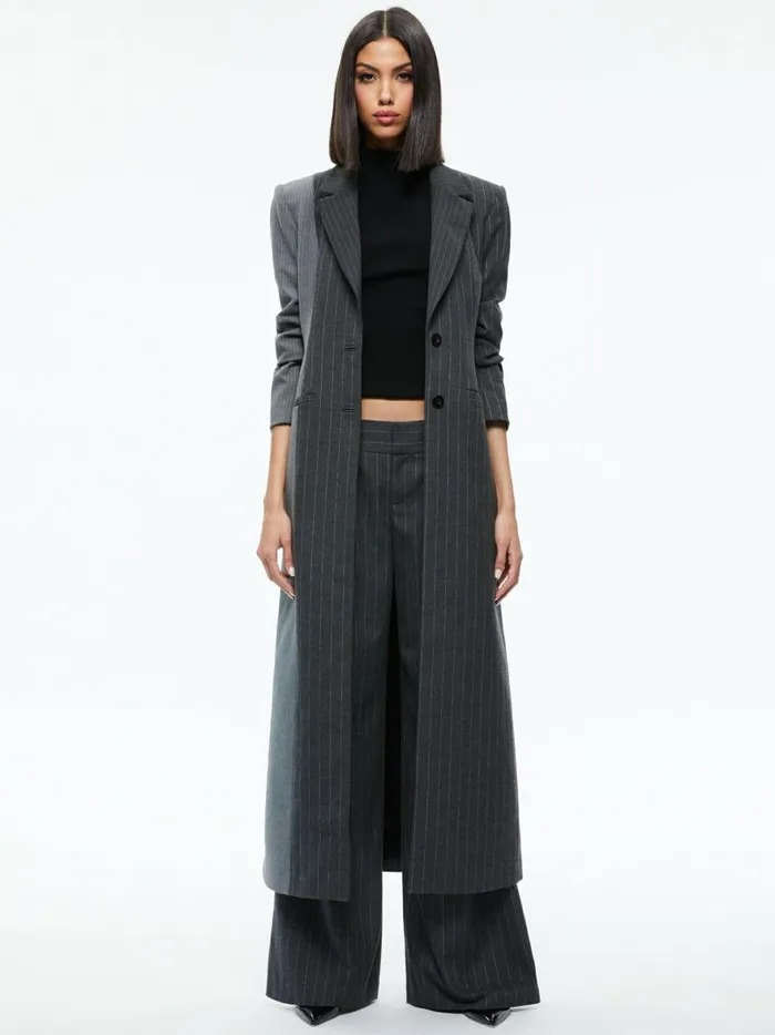 Womens Jackets Coats Alice Olivia Bret Long Blazer Greycharcoal Pinstripe