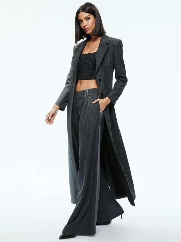 Womens Jackets Coats Alice Olivia Bret Long Blazer Greycharcoal Pinstripe