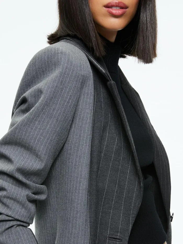 Womens Jackets Coats Alice Olivia Bret Long Blazer Greycharcoal Pinstripe