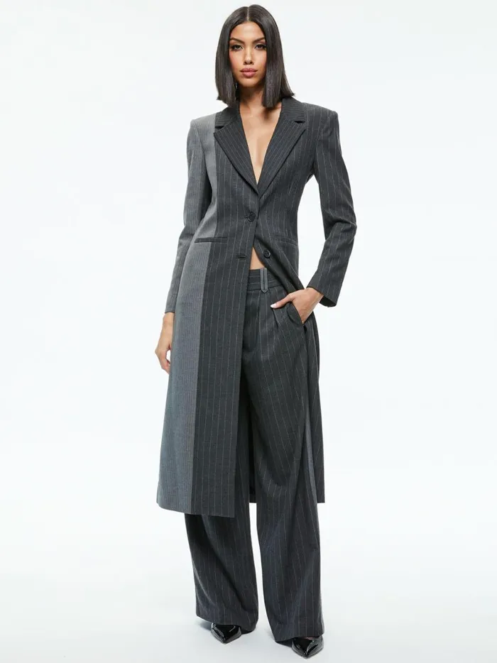 Womens Jackets Coats Alice Olivia Bret Long Blazer Greycharcoal Pinstripe