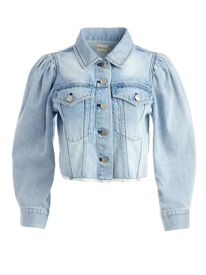 Womens Jackets Coats Alice Olivia Lana Puff Sleeve Denim Jacket With Raw Hem Rockstar Blue