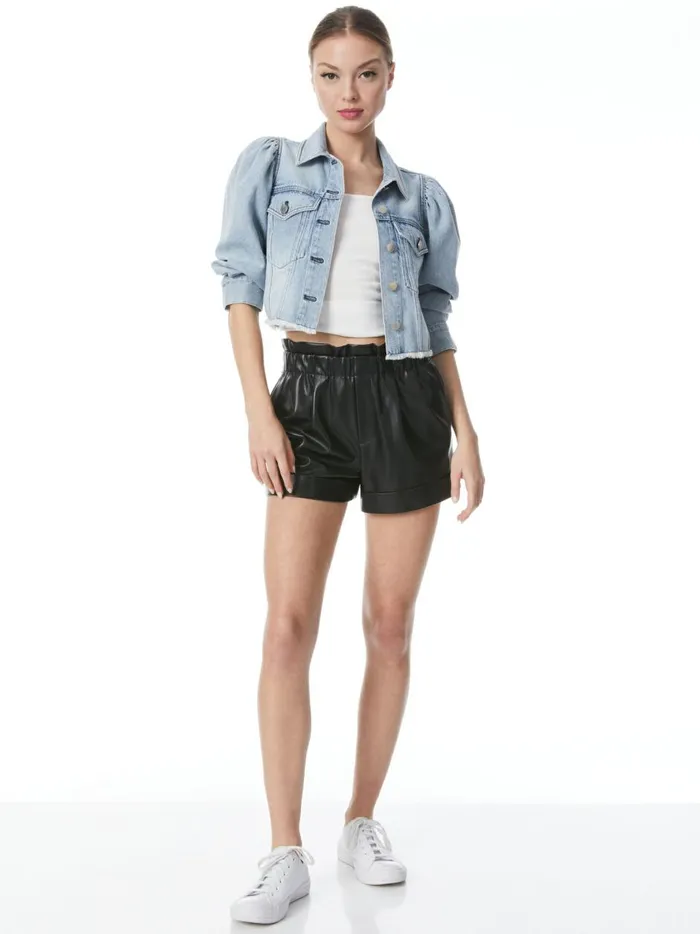 Womens Jackets Coats Alice Olivia Lana Puff Sleeve Denim Jacket With Raw Hem Rockstar Blue