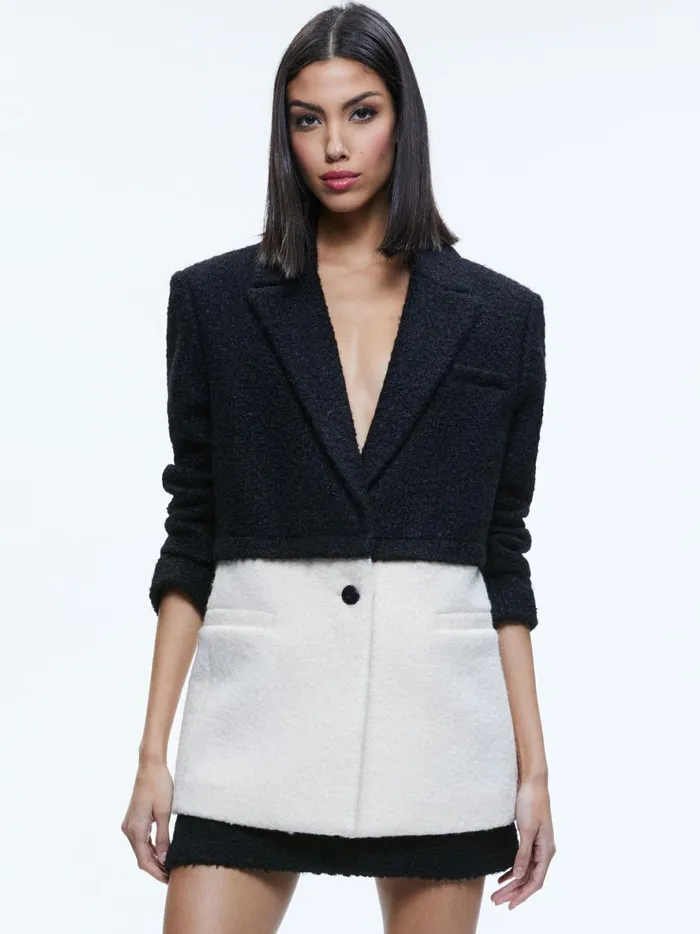 Womens Jackets Coats Alice Olivia Shan Oversized TwoFer Blazer Blackecru