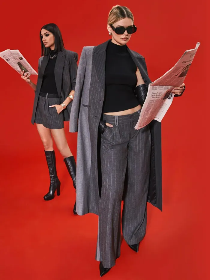 Womens Pants Alice Olivia Eric Low Rise Trouser Charcoal Pinstripe