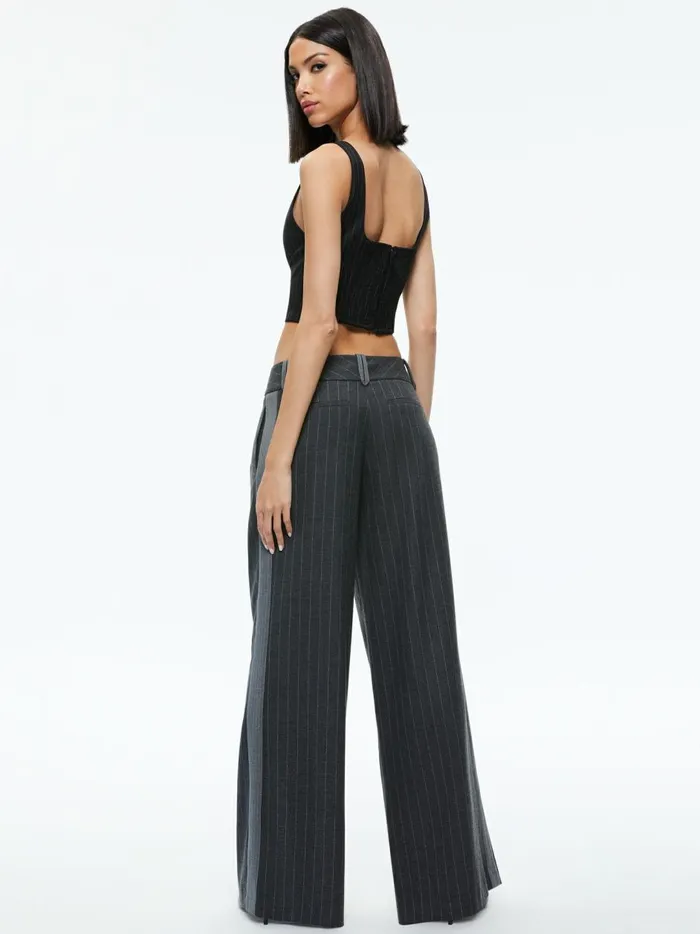 Womens Pants Alice Olivia Eric Low Rise Trouser Charcoal Pinstripe