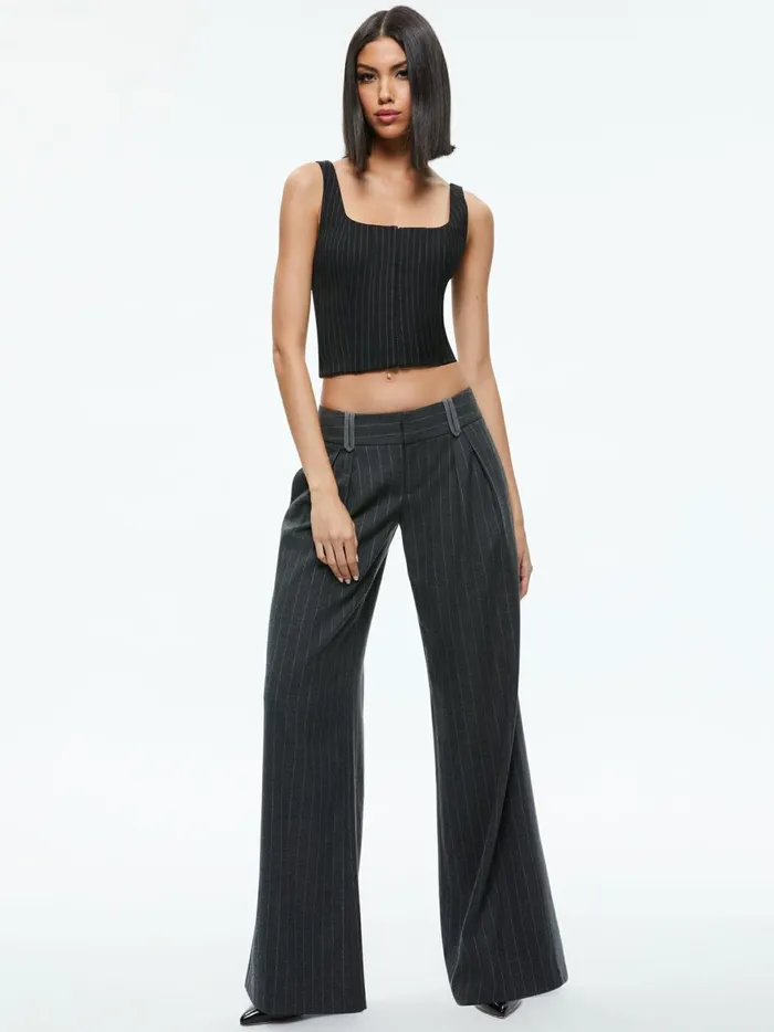 Womens Pants Alice Olivia Eric Low Rise Trouser Charcoal Pinstripe