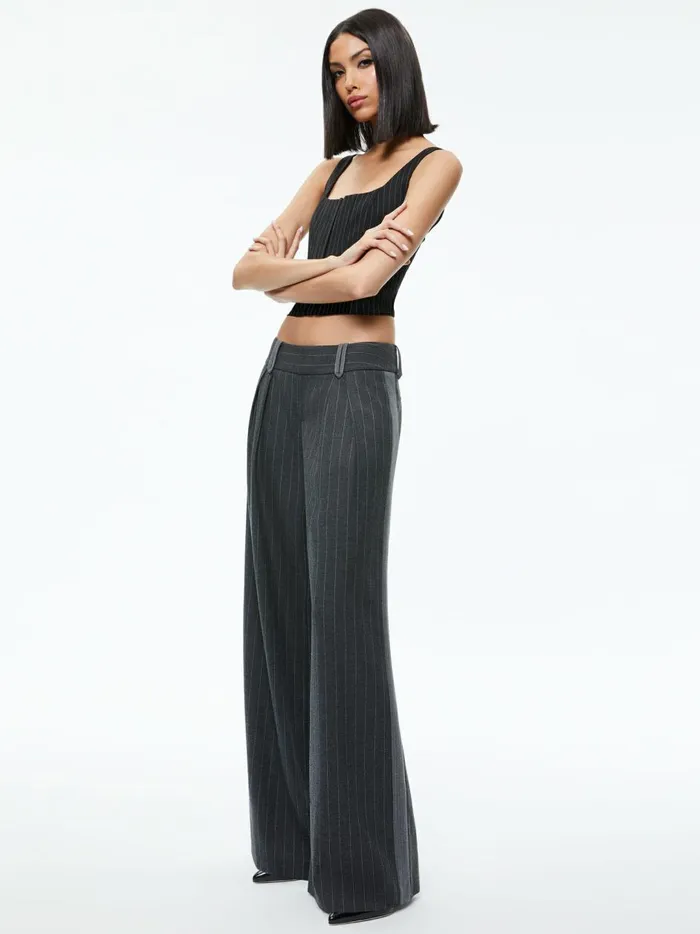 Womens Pants Alice Olivia Eric Low Rise Trouser Charcoal Pinstripe