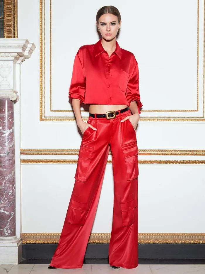 Womens Pants Alice Olivia Joette Low Rise Cargo Pant Perfect Ruby