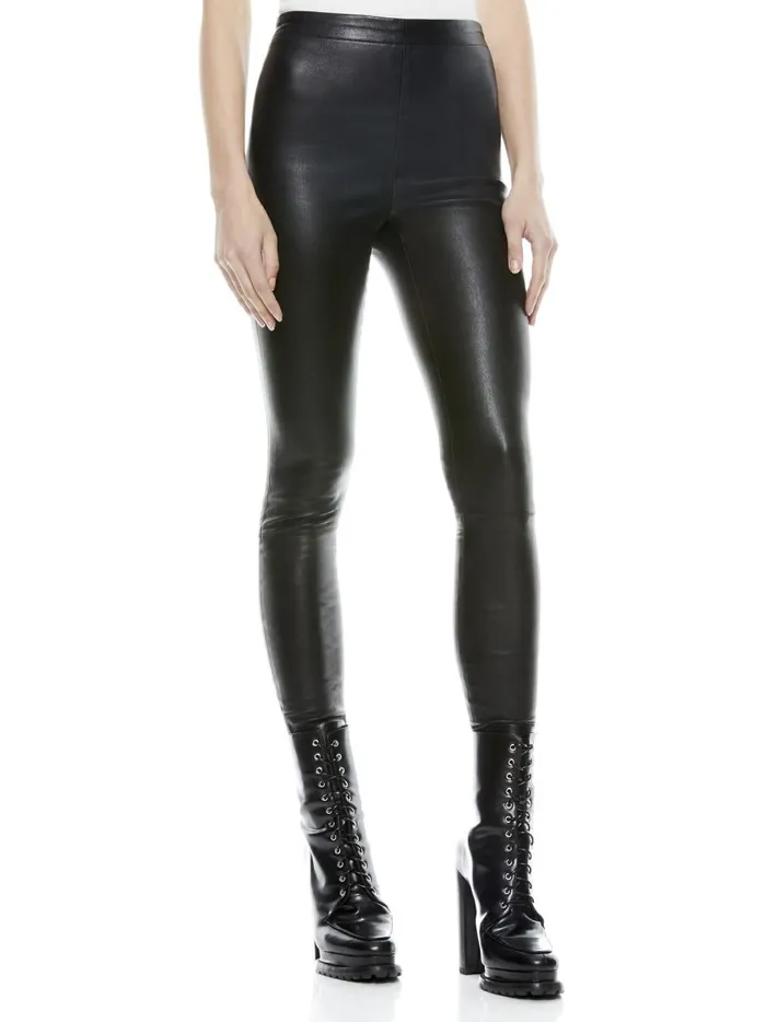 Womens Pants Alice Olivia Maddox Side Zip Leather Legging Black