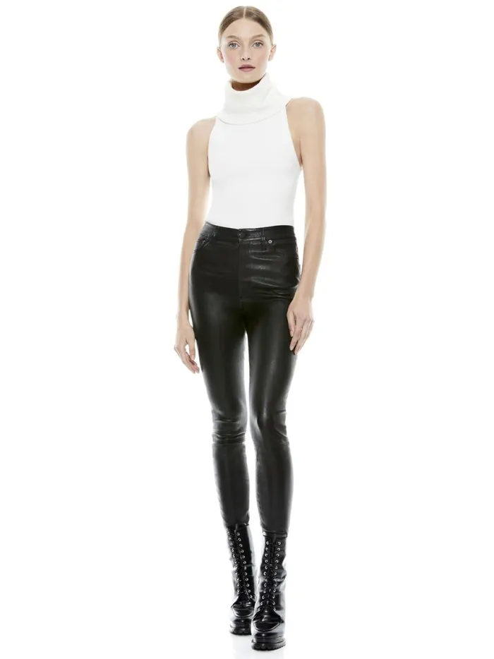 Womens Pants Alice Olivia Mikah Single Button Leather Pant Black