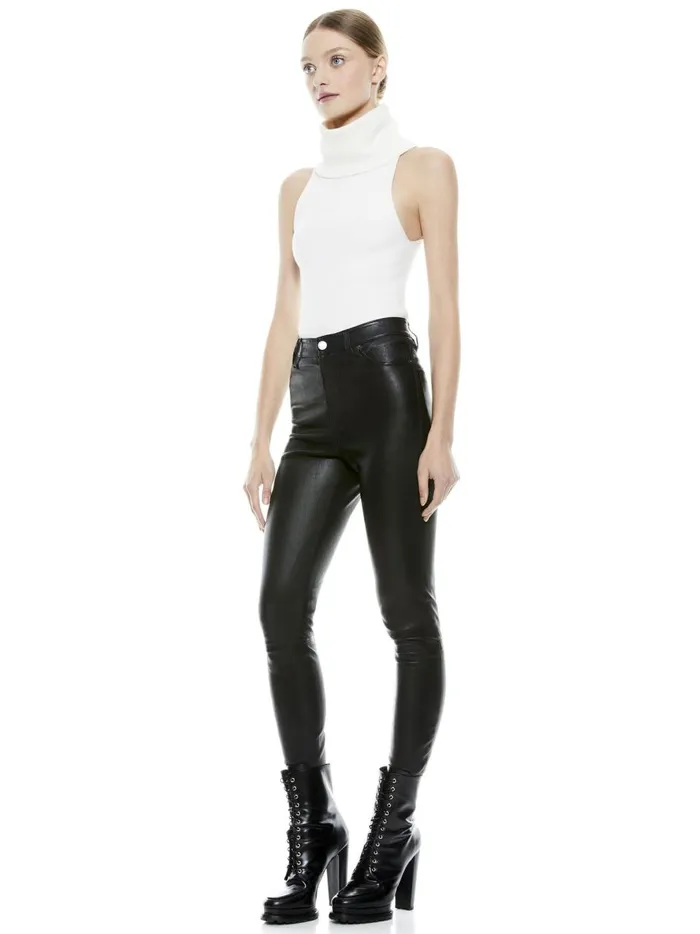 Womens Pants Alice Olivia Mikah Single Button Leather Pant Black