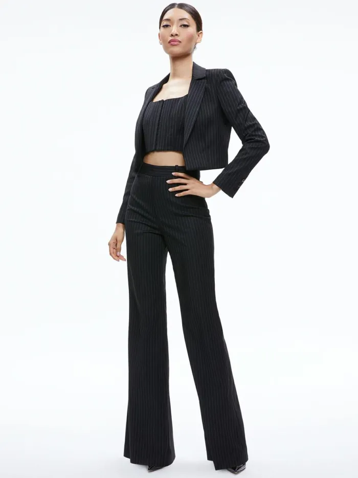 Womens Pants Alice Olivia Oliver Wide Leg Trouser Black Pinstripe