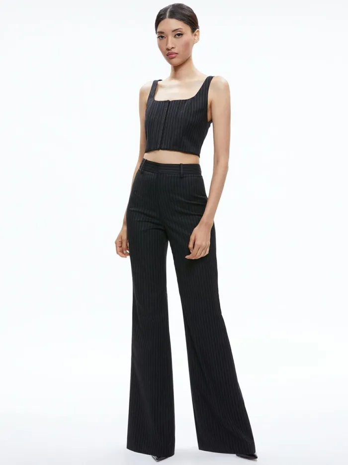 Womens Pants Alice Olivia Oliver Wide Leg Trouser Black Pinstripe