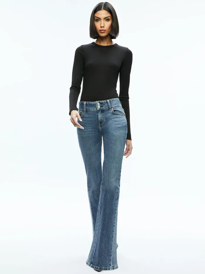 Womens Pants Alice Olivia Stacey Godet Bell Flare Jean True Blues Dark