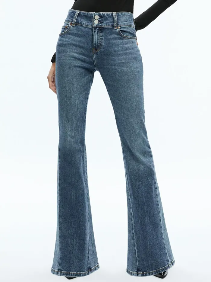 Womens Pants Alice Olivia Stacey Godet Bell Flare Jean True Blues Dark
