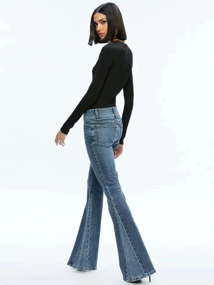 Womens Pants Alice Olivia Stacey Godet Bell Flare Jean True Blues Dark