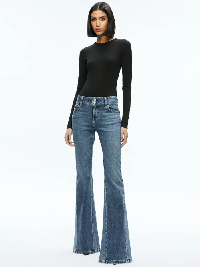 Womens Pants Alice Olivia Stacey Godet Bell Flare Jean True Blues Dark