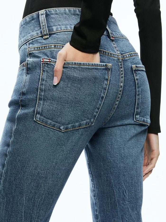 Womens Pants Alice Olivia Stacey Godet Bell Flare Jean True Blues Dark