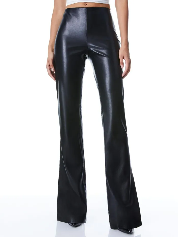 Womens Pants Alice Olivia Teeny Vegan Leather Side Slit Pant Black